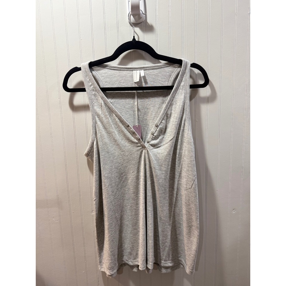 Bare Necessities tank Top Heather Grey Ribbed Knit Racerback V-Neck NWT Size M